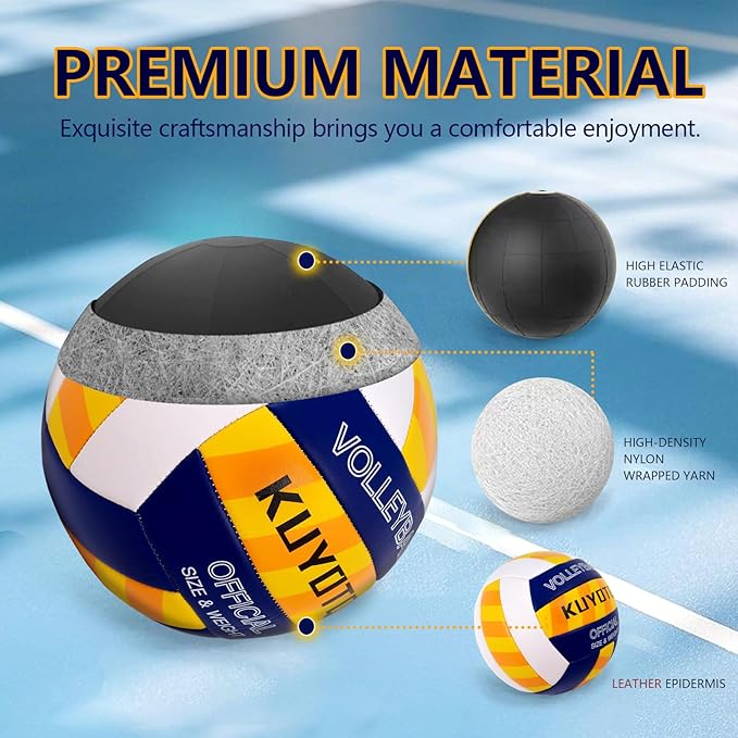 KUYOTQ Official Size 5 in&Outdoor Beach Volleyball,3MM Thickened Surface Soft Leather Youth Womens Mens Volleyball for Game Gym Training(Deflated)-StrideForce Fitness