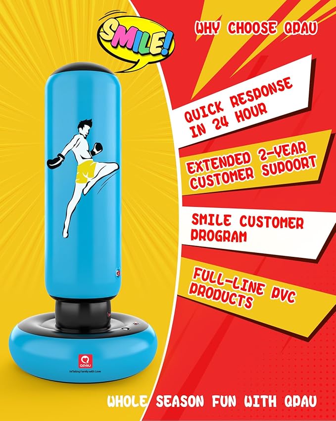 QPAU Kids Punching Bag Toy with Boxing Gloves, 66 Inch Larger Stable Kids Inflatable Boxing Bag Set, Gifts for Boys & Girls Age 6-12, for Practicing Karate, Taekwondo, MMA-StrideForce Fitness