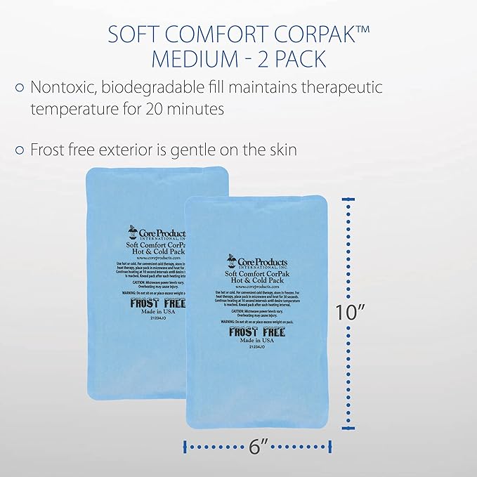 Core Products Soft Comfort CorPak, No Frost Hot and Cold Therapy Pack - 6" x 10", Made in The USA- 2 Pack-StrideForce Fitness