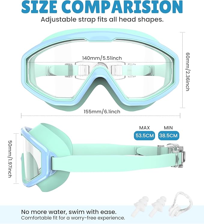 NSSIW Swim Goggles Swimming Kids-Goggles: Anti Fog No Leak with Nose Clip Earplugs for Girls Boys Youth 6-14 3 Pack-StrideForce Fitness