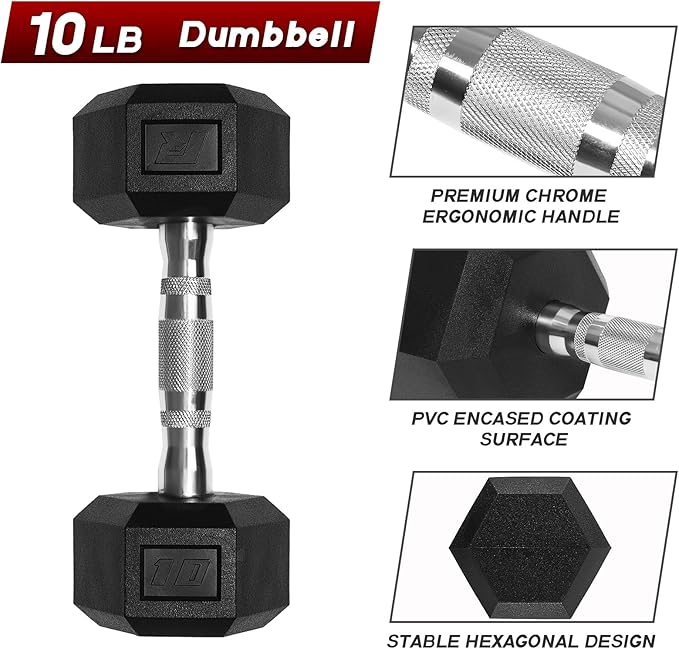 RitFit 5-650 LBS PVC Encased Hex Dumbbell Sets with Optional Rack for Home Gym, Hand weight with Chrome Handle for Strength Training, Workouts-StrideForce Fitness