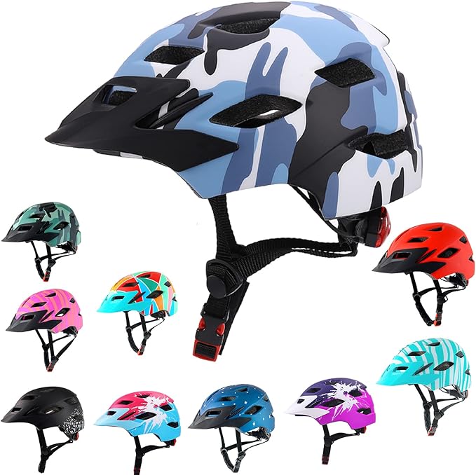 Kids Bike Helmet,Bavilk Kids Boys Girls Bike Helmets with LED Light Detachable Visor Children Youth Teen Multi-Sport for Skating Cycling Scooter Skateboard Adjustable & Lightweight 19.7"-22.4"-StrideForce Fitness