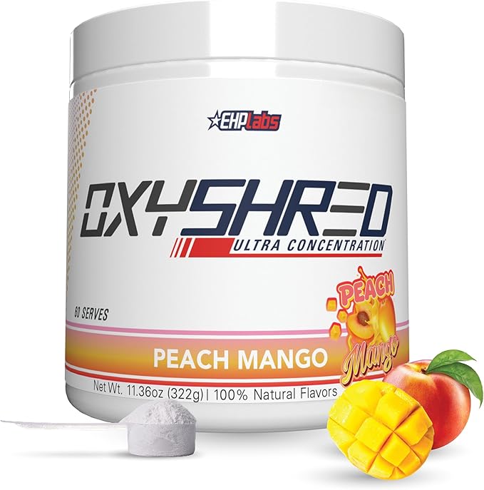 EHP Labs OxyShred Pre Workout Powder - Preworkout Powder with L Glutamine & Acetyl L Carnitine, Energy Boost Drink - Peach Mango, 60 Servings-StrideForce Fitness