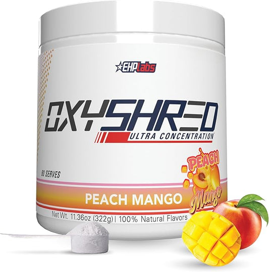 EHP Labs OxyShred Pre Workout Powder - Preworkout Powder with L Glutamine & Acetyl L Carnitine, Energy Boost Drink - Peach Mango, 60 Servings-StrideForce Fitness