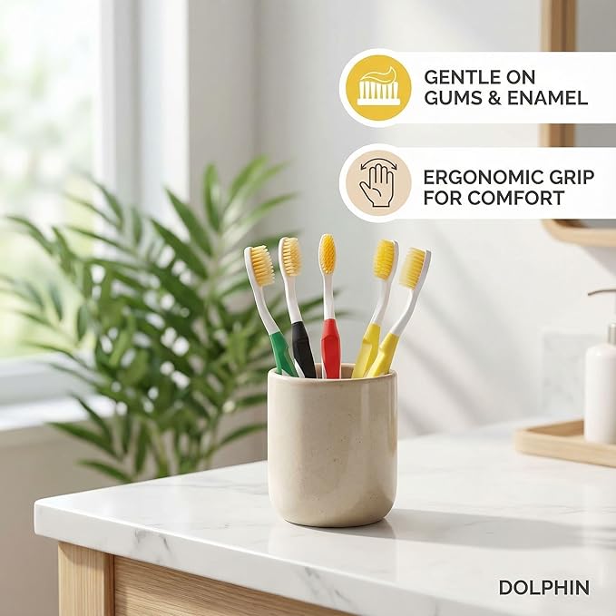Dolphin Gold [4 Packs] Extra Soft Toothbrush Manual Long Flossing Bristle, Ultra Clean Toothbrush, Good for Sensitive Teeth and Gums (Multi, Gold 4 Packs)