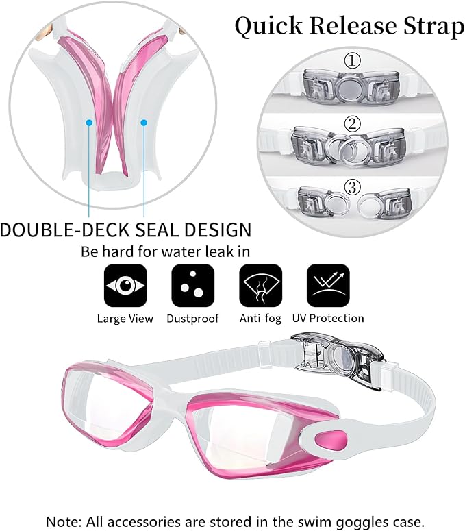 Swim Goggles Swimming Goggles No Leaking with Nose Clip, Earplugs, Swim Cap and Case for Men Women-StrideForce Fitness