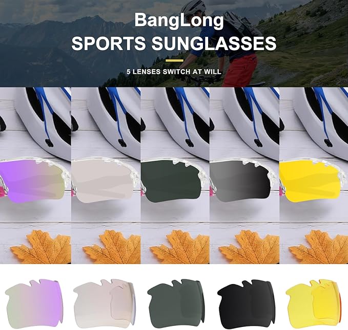BangLong Polarized Sports Sunglasses Cycling Sun Glasses for Men Women with 5 Interchangeable Lenes for Running Baseball Golf-StrideForce Fitness