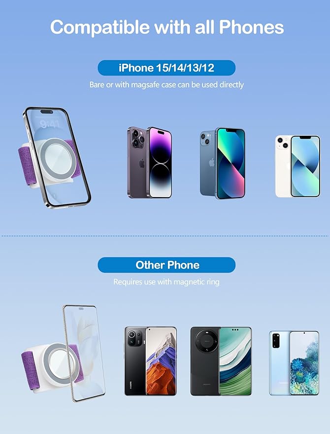 TOPGO Magnetic Running Phone Holder for iPhone, HD Mirror & Extendable Anti-Drop Rope for Gym/Yoga, 360° Rotatable Wrist Phone Holder, Fits iPhone 16 Pro & Android (Purple, 2 Straps)-StrideForce Fitness