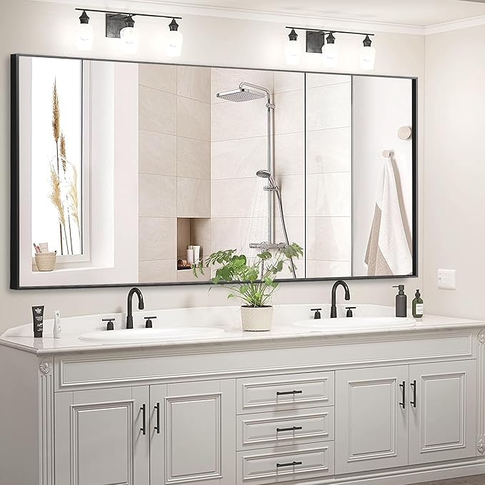 55x30 Inch Black Bathroom Mirror for Wall, Aluminum Frame Rectangle Rectangular Vanity Mirror, Modern Large for Bedroom, Living Room, Horizontal or Vertical-StrideForce Fitness