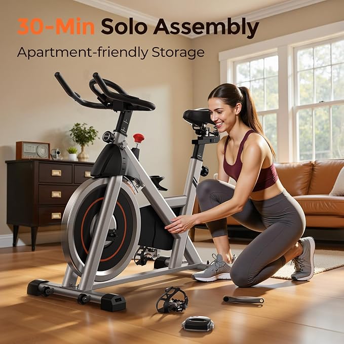 YOSUDA Exercise Bike, Brake Pad Stationary Bike for Home with Exclusive App, Magnetic Indoor Cycling Bike with 300 lb Weight Capacity, Low Noise, Tablet Holder and Fitness Courses for Weight Loss-StrideForce Fitness