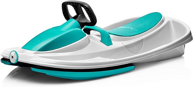 Snow Sled for Kids, Adults - Toboggan Sled, Easy Turning Steering Wheel, Anti-Slip Seat, Pull Up Brake, Durable Plastic Sled, Lightweight, Snow Sleds, Age 3+ 260 lbs-StrideForce Fitness