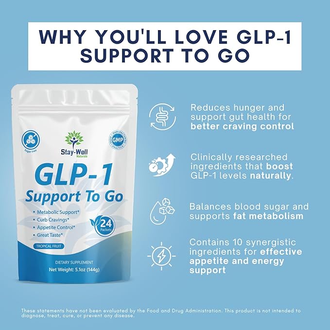 GLP-1 Supplement | Natural GLP-1 Production | GLP 1 Booster Drink Mix to Control Appetite and Cravings | Great Tasting Metabolic Support - Yerba Mate, Garcinia Cambogia, Berberine [Tropical Fruit]-StrideForce Fitness