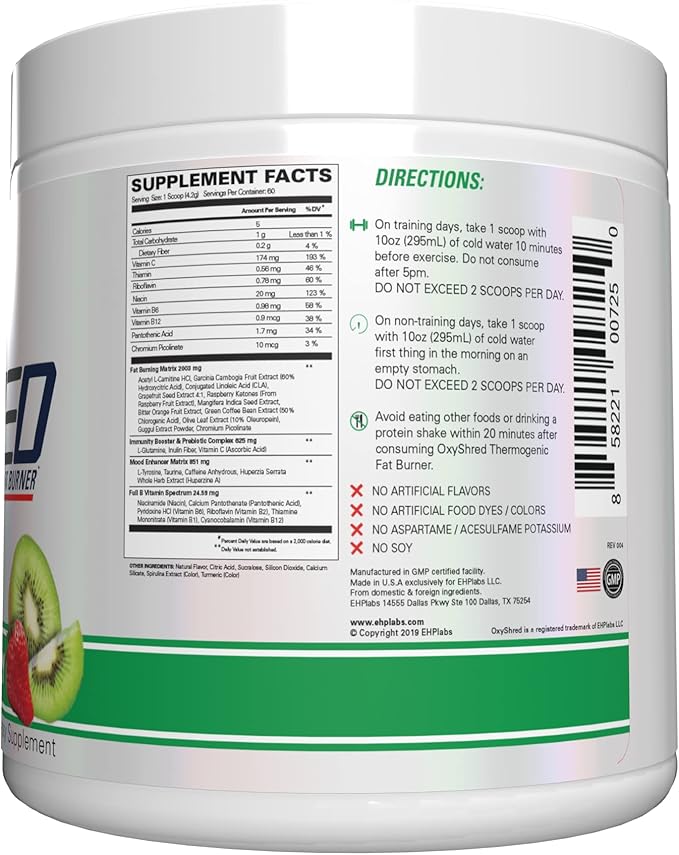 EHP Labs OxyShred Pre Workout Powder - Preworkout Powder with L Glutamine & Acetyl L Carnitine, Energy Boost Drink - Kiwi Strawberry, 60 Servings-StrideForce Fitness