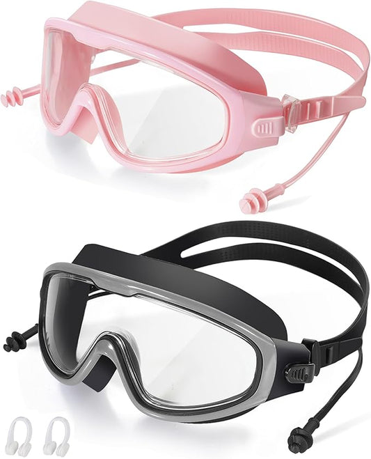 Adult Swimming Goggles,Leak-Proof,Anti-Fog Pool Glasses,Wide View Swim Goggles with Ear Plugs and Nose Clip-StrideForce Fitness