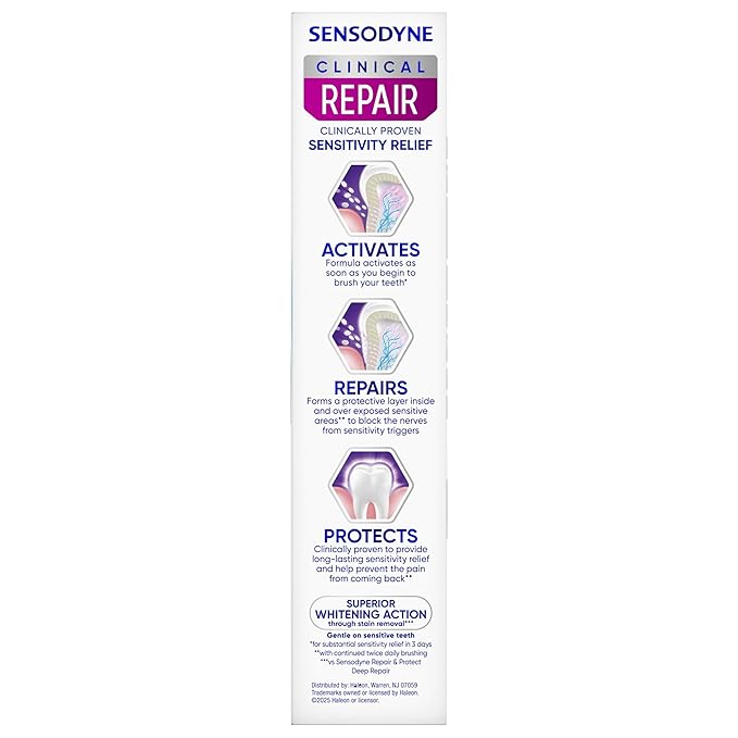 Sensodyne Clinical Repair Whiten & Shine Toothpaste for Sensitivity Relief, 3.4 oz (3 Pack)