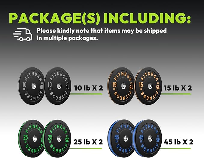 Rubber Weight Plates, Olympic Bumper Plate Set 2-Inch, 45/100 / 160/190 / 260/300 lb Barbell Weights for Home Gym, Colored Standard Strength Training Plates for Weightlifting-StrideForce Fitness