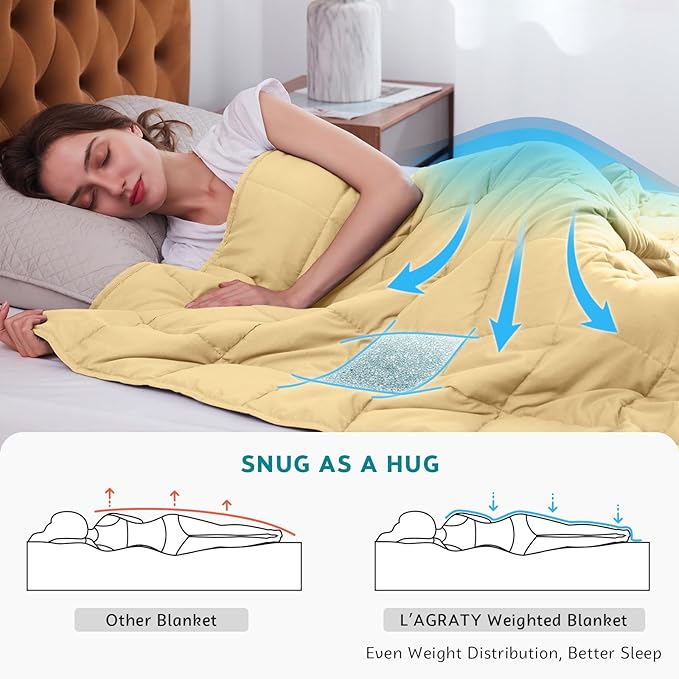 L'AGRATY Weighted Blanket - 60"x80" 15lbs Cooling Breathable Heavy Blanket Microfiber Material with Glass Beads Big Blanket for Adult All-Season Summer Fall Winter Soft Thick Comfort Blanket-StrideForce Fitness