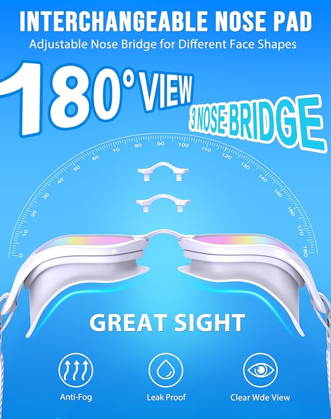 Swim Goggles, Unisex Adult Swimming Goggles Anti Fog Anti UV No Leakage Wide View for Men Women Youth-StrideForce Fitness