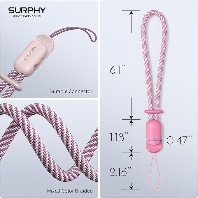 SURPHY 2 Pack Phone Lanyard for Cellphone Case, Phone Wrist Strap for Case, Cellphone Strap with 2-Color Braided, Charm Wrist Lanyard for Women and Men, Pink & Rose Pink
