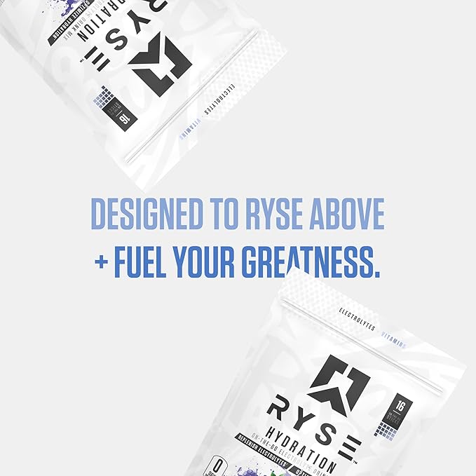 RYSE Hydration Electrolyte Powder Drink Mix Packets - Blue Raspberry - Sugar-Free Full Spectrum Electrolytes with Essential Vitamins, Taurine and Choline for Rehydration - 16 Serving Sticks-StrideForce Fitness