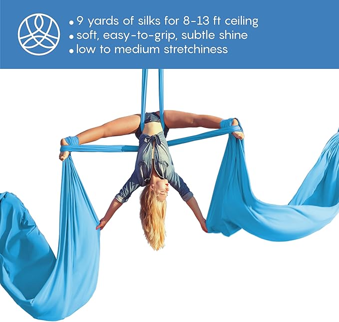 Aerial Silks Starter Kit - Durable 9 Yards of Aerial Yoga Hammock with Hardware & Guide - Aerial Swing for Acrobatic Flying Yoga & All Levels (Aerial Rigging Point Up to 13ft)-StrideForce Fitness