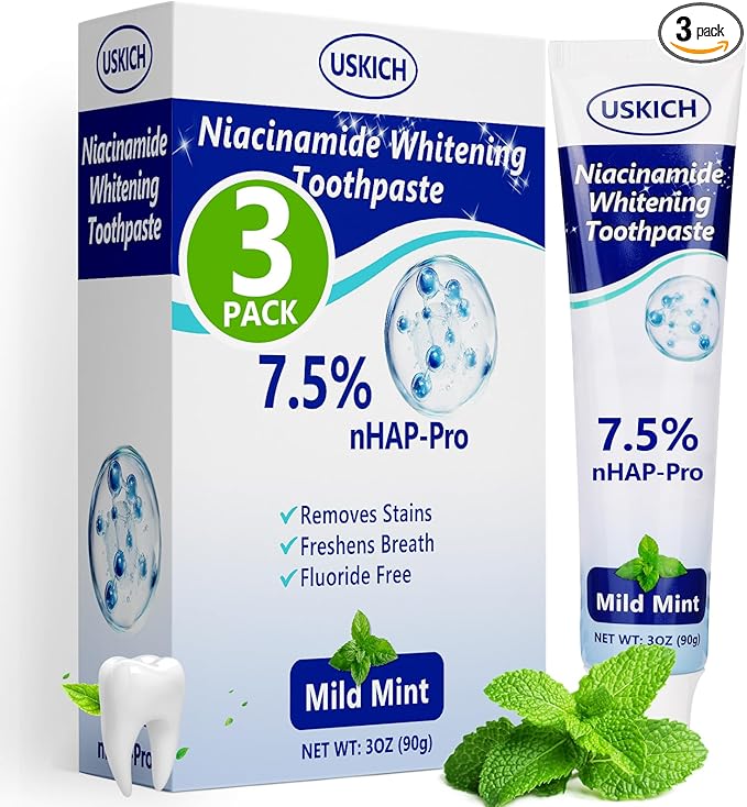 7.5% Nano-Hydroxyapatite Toothpaste,3 Pack Fresh Breath Whitening Toothpaste for Remineralizing Enamel & Sensitive Relief,Antiplaque,Natural Peppermint,Fluoride-Free