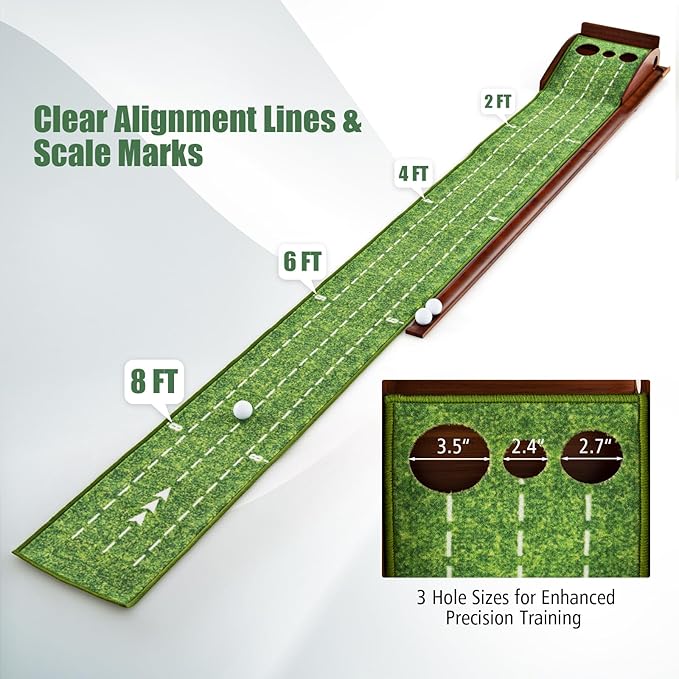 Tangkula 10 FT Golf Putting Green, 2/3-Hole Golf Putting Practice Mat with Auto Ball Return for Indoors & Outdoors, Alignment Guides & 3 Golf Balls, Mini Golf Game for Home and Office-StrideForce Fitness