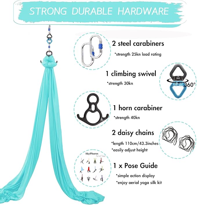 Aerial Silks Yoga Swing Set - 9/11 Yards Aerial Yoga Hammock Kit Anti-Gravity Flying for Fitness, Low/Non Stretch Nylon Tricot Fabric Hardware Included for Dance-StrideForce Fitness