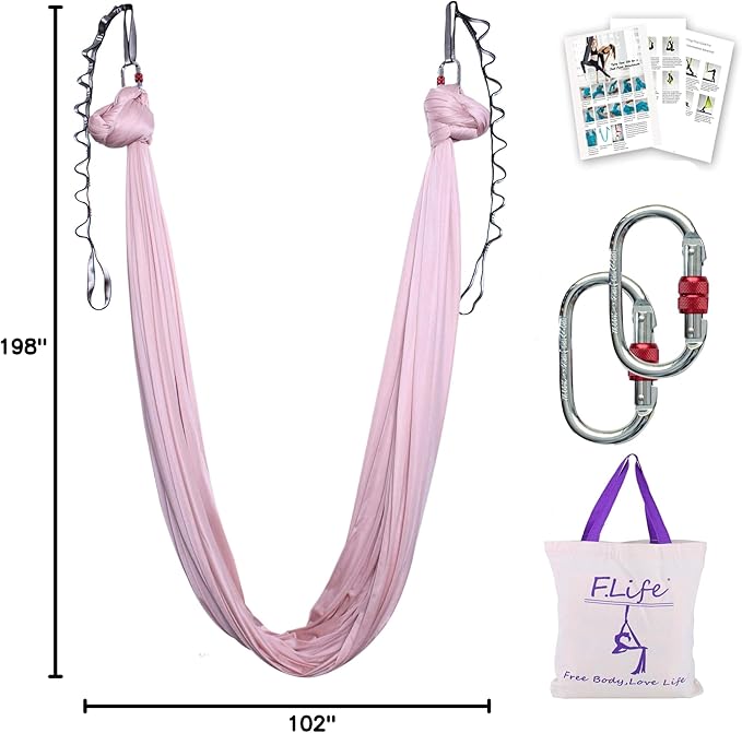 F.Life Aerial Silk Yoga Hammock & Swing for yoga Inversion,Strength training,starter hardware kit-StrideForce Fitness