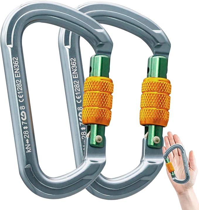 SOB Auto Locking Climbing Carabiner Clips,Heavy Duty Asymmetrical Carabiner Connector Used for Rappelling Gear Rescue Outdoor Projects Dog Leash-StrideForce Fitness