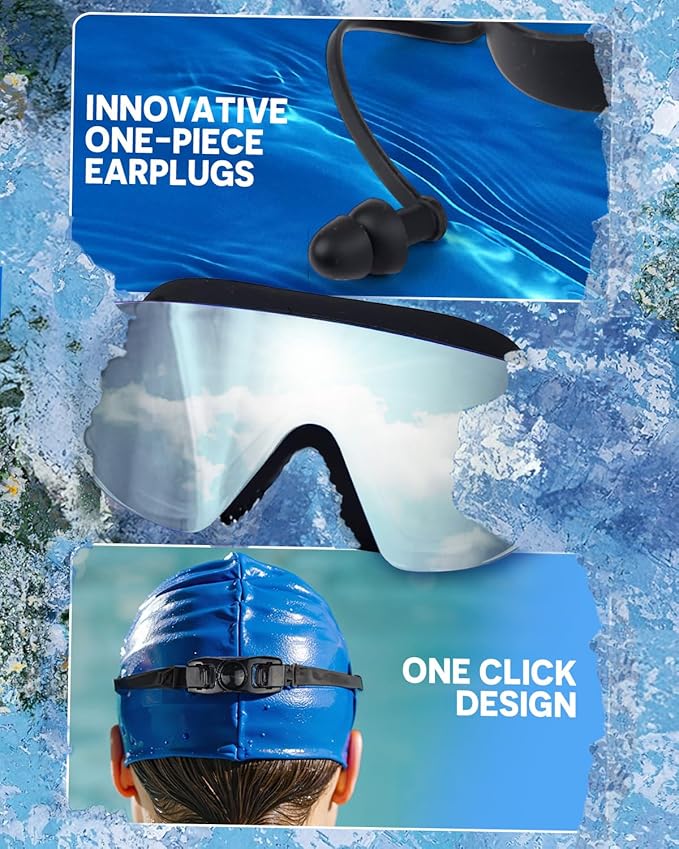 Swim Goggles, Frameless Wide View Swimming Goggles, Anti-Fog Anti-UV No Leaking Pool Goggles for Men Women Adult-StrideForce Fitness