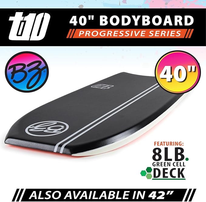 BZ BodyBoards - T-10 Progressive Series Bodyboard - HDPE Slick - Crescent Tail - PHUZION Core - 8lb Deck-StrideForce Fitness