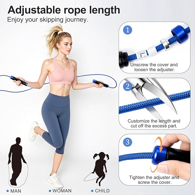 1LB Weighted Jump Ropes for fitness Women Men, Aluminum Handles for MMA, Boxing, CrossFit, Weight-loss Workouts, Tangle-Free Ball Bearing Rapid Speed Skipping Jump Rope with Adjustable 9mm Cotton & PVC Cord-StrideForce Fitness
