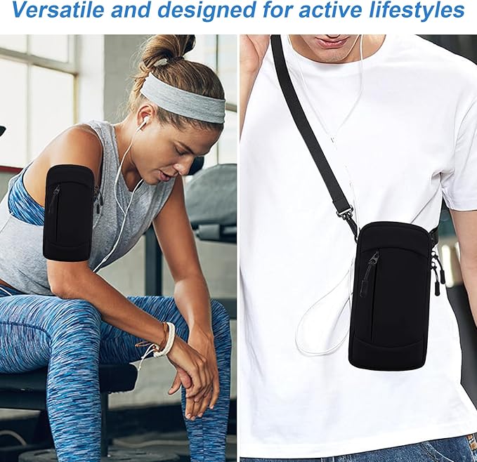 Cell Phone Crossbody Bag with Arm Band, Waterproof Phone Holder Pouch Fits iPhone & Android up to 7'', Small Sling Shoulder Purse for Running, Hiking, Travel, Workout (Grey)-StrideForce Fitness