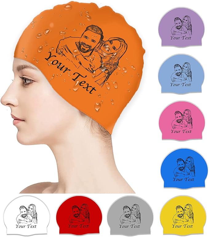 Custom Swim Cap with Photo Personalized Silicone Swim Cap for Men and Women Swimming Customized Swimmers Cap for Short and Medium Length Hair-StrideForce Fitness