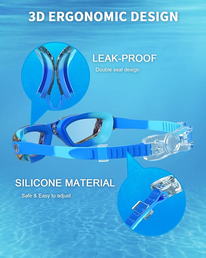 Kids Swim Goggles, Swimming Goggles for Kids with Nose Clip, Earplugs, Nose Bridge for Age 3-15-StrideForce Fitness