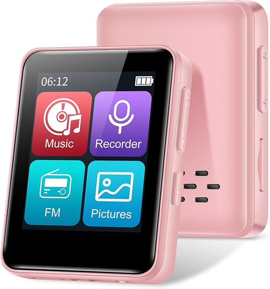 MP3 Player with Bluetooth, 1.8 inch Screen Portable Music Player with Speaker, FM Radio, Recorder, Expansion to 512GB, Pink with 32GB Micro SD Card-StrideForce Fitness