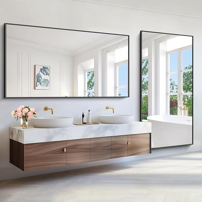 Bathroom Mirror,72x36 inch Bathroom Mirrors for Over Sink,Large Wall Mirror for Bathroom Wall Mounted Rectangle Mirrors,Black Vanity Mirror for Living Room,Bedroom Entryway,Horizontal/Vertical-StrideForce Fitness