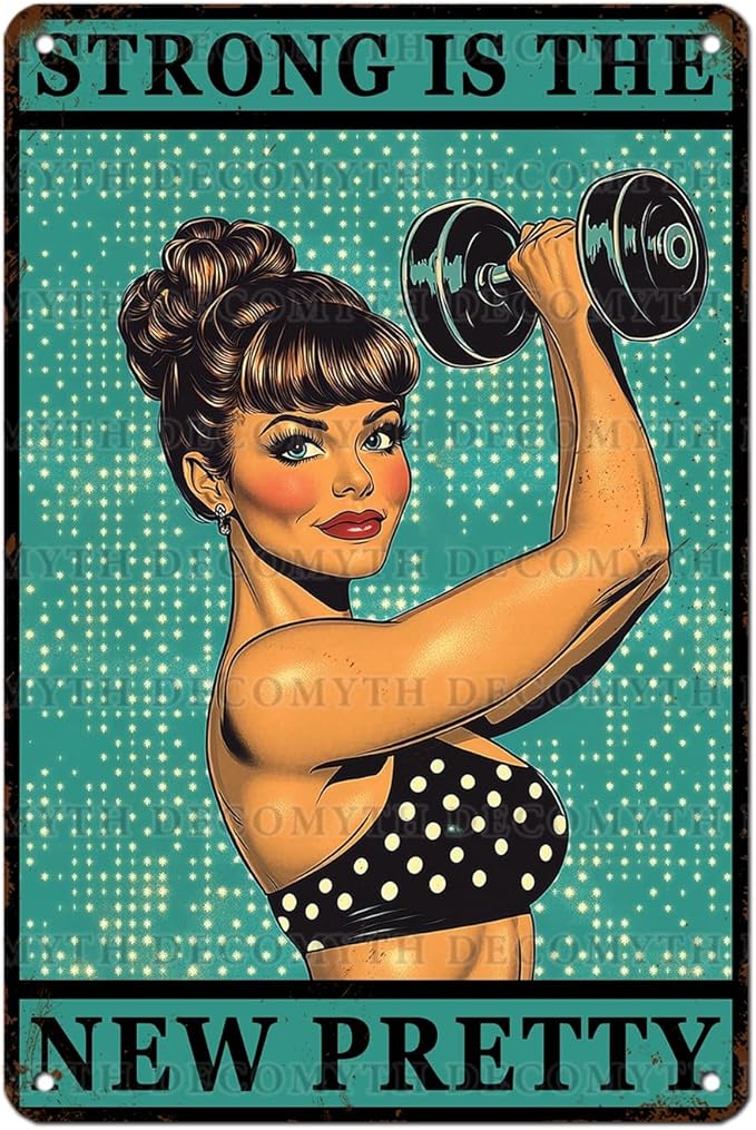 Gym Room Sign Weightlifting Metal Poster Strong Is The New Pretty Motivational Sign for Gym Workout for Home Fitness 12 * 8inch-StrideForce Fitness