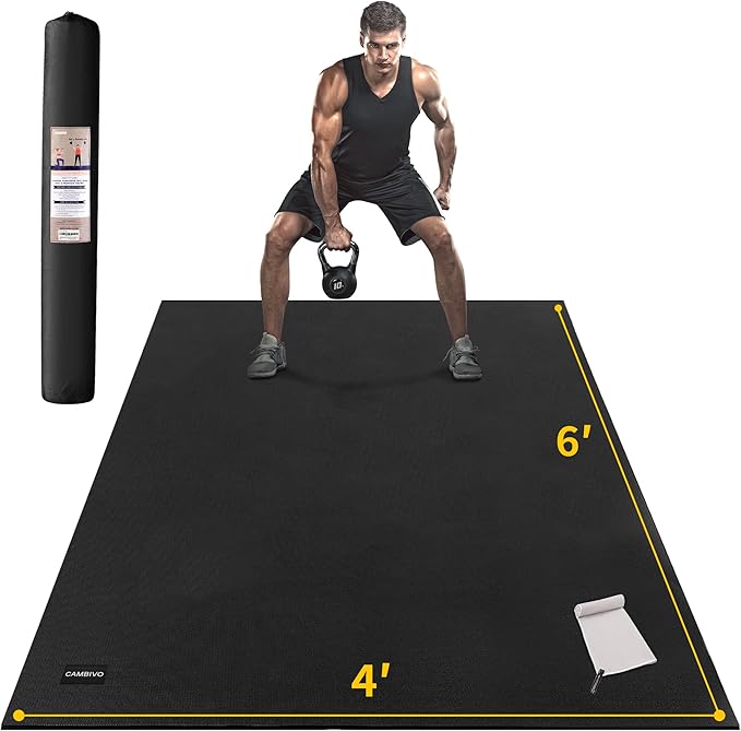CAMBIVO Large Exercise Mat for Home Workout, 8'x6'/7'x5'/6'x4' (7 mm) Extra Thick Exercise Mat for Home Gym, Shoe-Friendly, Non-Slip Gym Mat for Jump Rope, Weights, Cardio, Fitness-StrideForce Fitness