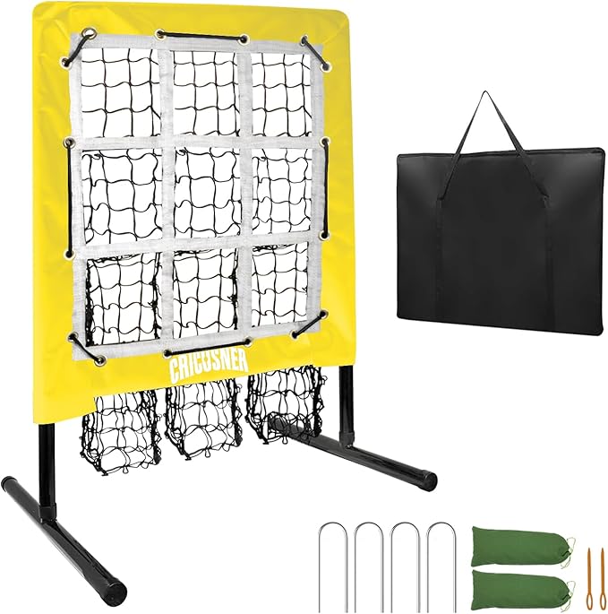 9 Hole Pitching Net, Heavy-Duty Baseball Net with Strike Zone for Pitching and Hitting, Height Adjustable Training Equipment with 9 Pocket Pitching Target for Baseball & Softball Practice-StrideForce Fitness
