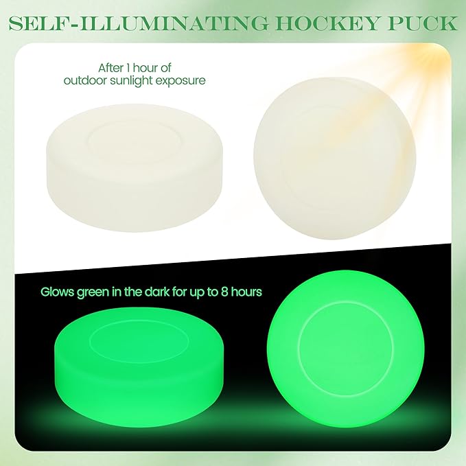 Elcoho Ice Hockey Puck, Glow in The Dark Party Pucks, Green Floor Puck Bulk with Drawstring Bag for Youth Adults Outdoor Indoor Sports Games Practicing & Training-StrideForce Fitness