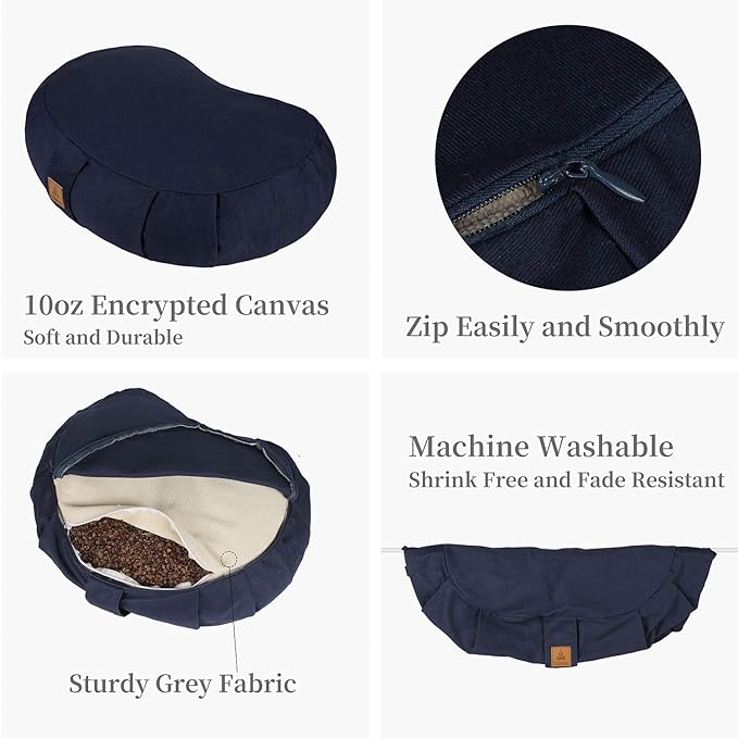 Round Zafu Meditation Cushion, D=15" H=5.5" Zabuton Meditation Pillow, Yoga Bolster/Pillow, Floor seat, Zippered Organic Cotton Cover, Natural Buckwheat, Kneeling Pillow-StrideForce Fitness