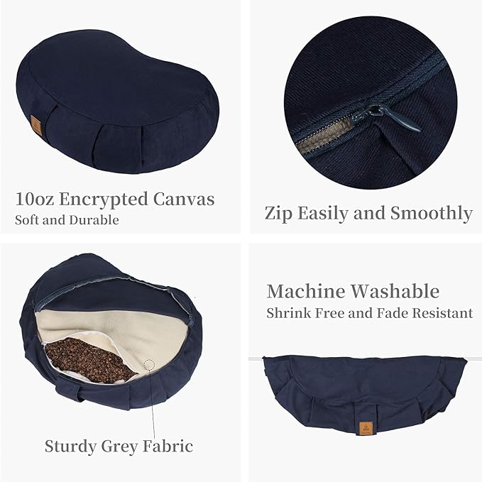 Round Zafu Meditation Cushion, D=15" H=5.5" Zabuton Meditation Pillow, Yoga Bolster/Pillow, Floor seat, Zippered Organic Cotton Cover, Natural Buckwheat, Kneeling Pillow-StrideForce Fitness