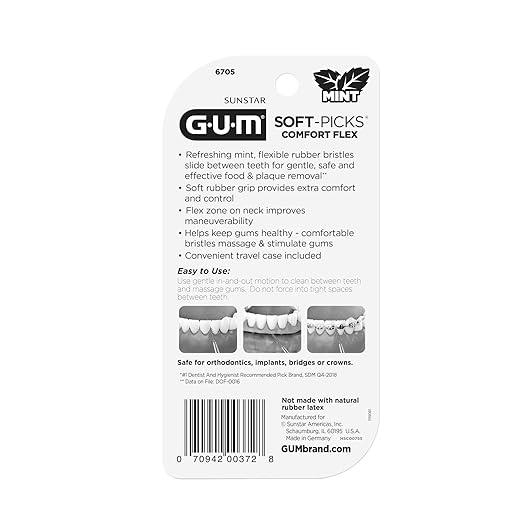 GUM Soft-Picks Comfort Flex, Mint, Easy to Use Dental Picks for Teeth Cleaning Health, Disposable Interdental Brushes with Convenient Carry Case, Dentist Recommended, 80 Count (Pack of 4)