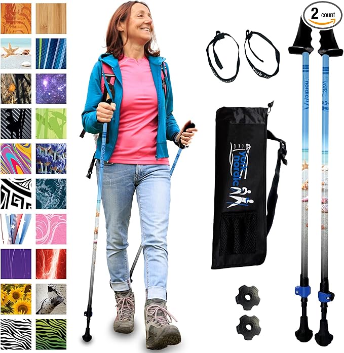 York Nordic Motivator Walking Poles for Balance and Rehab - Patented Stability Grips - Lightweight, Adjustable, and Collapsible - 2 Pieces Adjustable w/flip Locks - Heights 4'6" up to 6'2" - 230 lbs-StrideForce Fitness