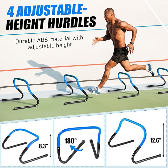 Soccer Training Equipment, Agility Speed Training Set with 20ft Speed Ladder, 12 Cones, 4 Adjustable Hurdles, Jump Rope, Parachute | Ideal for Basketball, Football Practise, for Kids, Youth, Adults-StrideForce Fitness