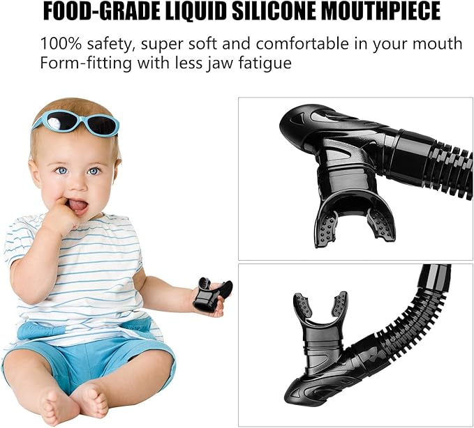 Aegend Dry Snorkel, Dive Mask Easy-Breath Free Diving Snorkel for Snorkeling Scuba Diving Freediving Swimming, with Top Dry Valve and Food-Grade Silicone Mouthpiece-StrideForce Fitness