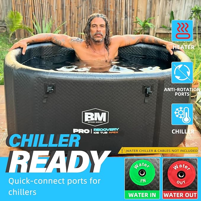 Inflatable Ice Bath Tub for Athletes - Cold Plunge Tub Compatible Water Chiller, Insulated Lid, EVA Groundsheet, Backpack, 115 Gallon, 59" L x 31.5" W x 23.6" H-StrideForce Fitness