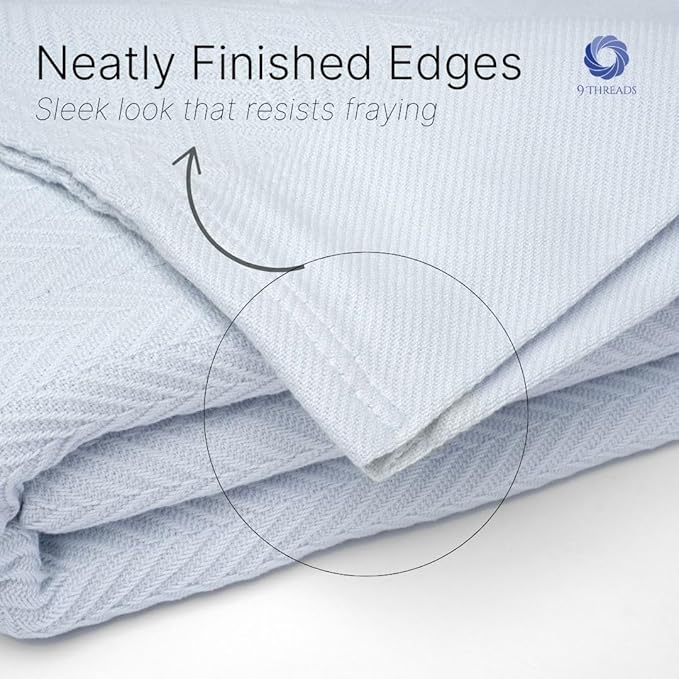 100% Cotton Herringbone Weave Blankets, 66"X90" Twin, Throw Blanket for Bed,All Season Cotton Blanket, Cozy Blanket,Throws Bed Blanket, Throw Blanket for Couch,Modern Home Decor -Light Blue-StrideForce Fitness